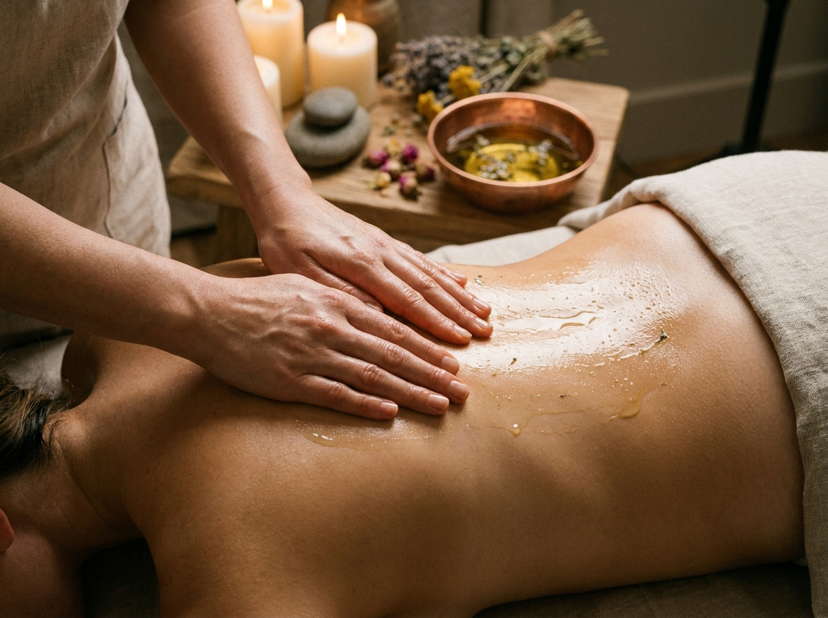 Massage relaxant avec huiles naturelles et ambiance spa